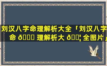 刘汉八字命理解析大全「刘汉八字命 💐 理解析大 🐦 全图片」